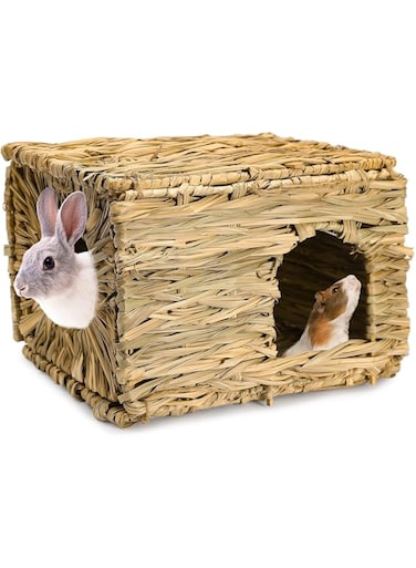 THE WHITE SHOP Grass House For Rabbits, Guinea Pigs, Natural Seagrass Hand Woven Folding For Small Animal G, Sleep and Eat