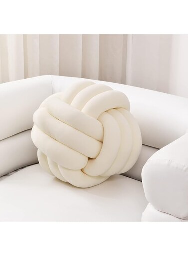 Sioloc Soft Knot Ball Pillows,Round Throw Pillow Cushion Home Decoration Plush Pillow,Throw Knotted Pillow Handmade Round Plush Pillow（10.6inches,Ivory）