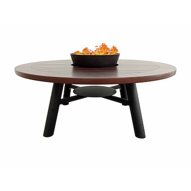 Light Round Wood-Burning Fire Pit Table for Patio &ndash; 135x135x52 cm, Compact Outdoor Dining Table with Fire Pit Center, Robust and Stylish for Backyard or Garden, Dark Mahogany/Black