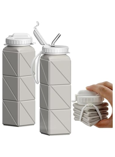 SWIUKPHE Collapsible Water Bottles, Silicone Foldable Portable Water Bottle 610ml, Lightweight Reusable Leakproof for Travel Camping Hiking Cycling Yoga Sports Outdoor School Office Gym