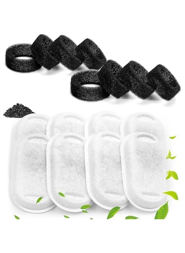 MAKINGTEC Cat Water Fountain Filters, for Stainless Steel 67oz/2L, Adjustable Water Flow Pet Fountain, 8 Pack Pet Replacement Filters with 8 Sponges
