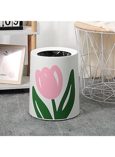 HYTTER Home Trash Can, 12L Removable Bucket Garbage Bin with Handle, Dogproof, Leakproof Waste Bin, Tulip Printed Home Decor (Round)