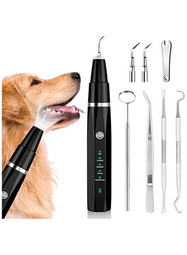 Ultrasonic Tooth Scaler for Dogs with 5 Modes &amp; LED Lamp, Dog Toothbrush to Remove Stains Calculus, Dog Tooth Brushing kit for Plaque and Tartar Remover, IPX8 Waterproof Dog Teeth Cleaning kit