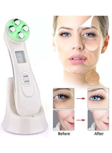 جهاز تجميل شد الجلد 5 في 1 ، جهاز تشديد الوجه بإضاءة ليد فوتون ، تجديد شباب الجلد EMS ميزوثيرابي لشد الوجه وعلاج الجمال