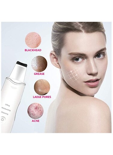 Portable Multifunctional Rechargeable Ultrasonic Facial Cleaner Skin Scrubber Blackhead Remover pore USB Charger Facial Skin peeling Spatula Extractor Pore deep Cleanser Facial