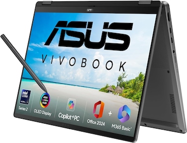 Asus Vivobook Flip 14" OLED 2-in-1 Touchscreen Laptop (TP3407SA-DS74T) Intel Core Ultra 7 256V, 16GB LPDDR5X RAM, 2TB PCIe 4.0 SSD, Copilot+ PC EVO Edition, Windows 11 Home, Mate Grey (Upgraded)