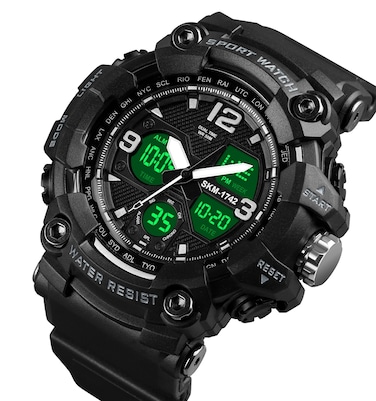 SKMEI 1742 Four-screen LED Digital Display Luminous Sports Shockproof Electronic Watch for Men &ndash; Black