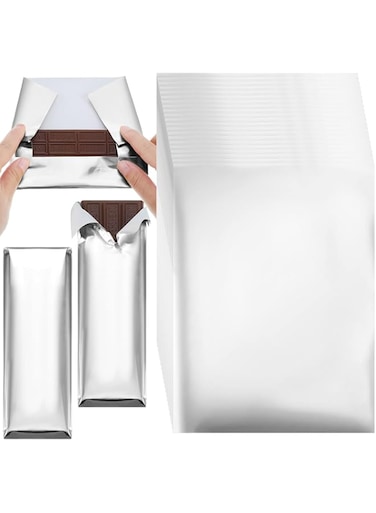 Tanlade 200 Pcs Chocolate Candy Wrappers Aluminum Foil Candy Bar Wrappers with Thick Paper Backing Foil Sheets for Food DIY Candies Wrapping Packing Gifts, 7.5 x 6 Inch (Silver)