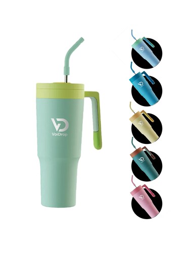 كوب  بمقبض وغطاء سفر معزول من الفولاذ المقاوم للصدأ قابل لإعادة الاستخدام تحافظ على البرودة لمدة 24 ساعة 1200 مل