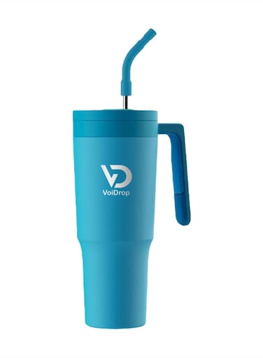 كوب سفر معزول من الفولاذ المقاوم للصدأ بسعة 1200 مل وغطاء من القش وحامل أكواب صديق للبيئة يحافظ على البرودة لمدة 24 ساعة، أزرق بحري