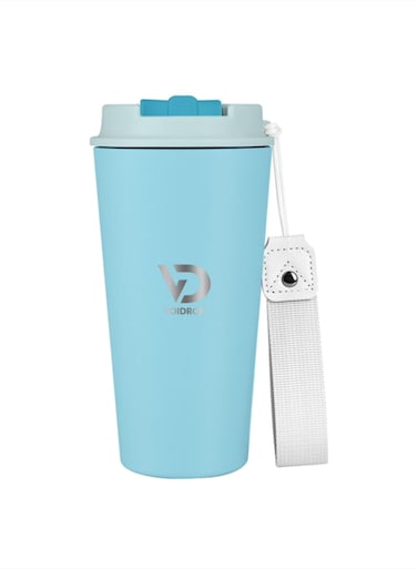 500ML Coffee Travel Mug Stainless Steel Insulated Spill Proof with Sipper and strap Lid hot &amp; iced beverage powder coating tumbler 16oz (Sky Blue)