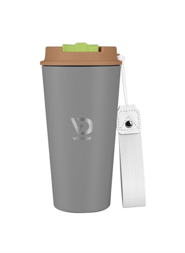 500ML Coffee Travel Mug Stainless Steel Insulated Spill Proof with Sipper and strap Lid hot &amp; iced beverage powder coating tumbler 16oz (Mate Grey)