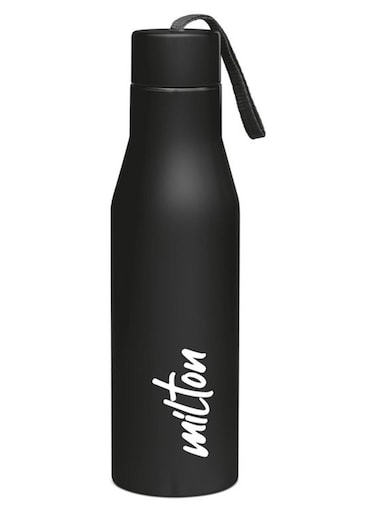 650 ml Stainless Steel Water Bottle, Leak Proof, Rust-Free, BPA Free, Metal Bottle for Sports, Gym, Travelling, Office, School, Super 750, Black Black
