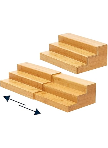 CooToly Spice Rack Kitchen Cabinet Organizer- 3 Tier Bamboo Expandable Display Shelf(L)