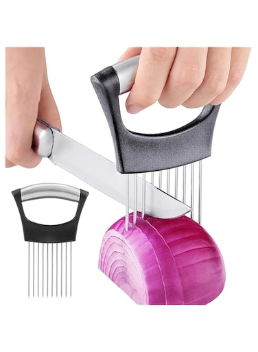 Khazna Stainless Steel Onion Holder Slicer, All-In-One Multifunctional Lemon Slicer Onion Cutter, for Potato and Tomato, Avocados, Eggs, Food Slicer Assistant Tool for Slicing Fruit Lemon and Meat