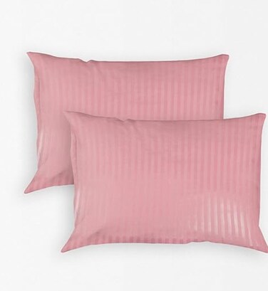 REZLAN UAE  - Solid Striped Pillowcases set - 2x Pillowcases 50 x 75 cm - soft pillow covers (Pink)