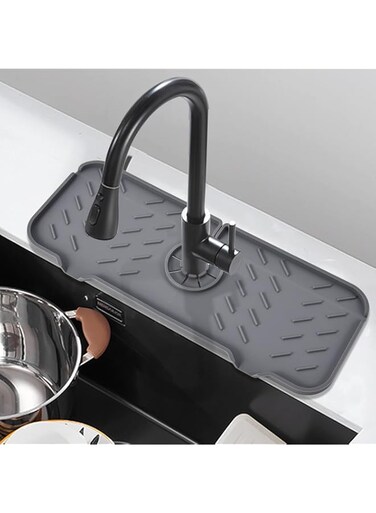 VENMATE Silicone Faucet Mat for Kitchen Sink, Sink Splash Guard,Faucet Handle Drip Catcher fits the faucet tube within 2.5 inch, Kitchen Accessories (Grey (14.6 x 5.5))