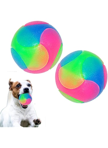 FineInno 2Pcs Large Light Up Dog Balls,Balle pour Chien,Flashing Elastic Ball,Glow in The Dark Interactive Pet Toys for Puppy, Cats, Dogs