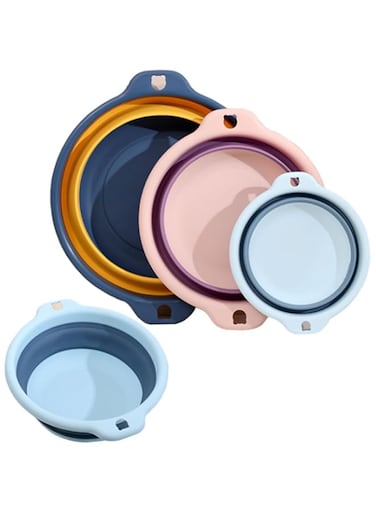 Collapsible Basin,Washing Tub Set of 3, Foldable Washing Basin, Portable Plastic Laundry Tub, Washing Basket for Bathroom Kitchen, Washbasin for Camping Sink Outdoor Picnic Travel-Blue&amp;Pink&amp;Navy Blue