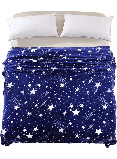 Silky Soft Stars Printed Single Blanket Microfiber Blue/White