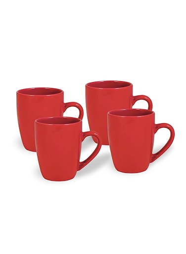 Stoneware Mug Set of 4 , Red 360ml