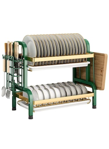2-Tier Dish Rack Organizer Green