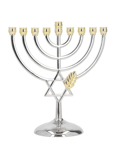 9 Arm Traditional Classic Hanukkah Menorah, 7.1in Tall Graceful Candle Minorah Die Cast Non Tarnish Candleholder Stand for Halloween Thanksgiving Decor