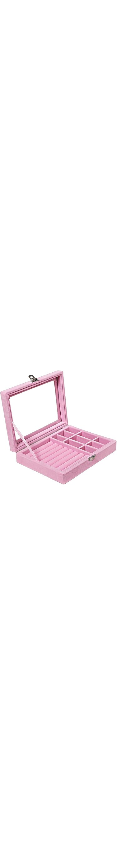 GEPAS Jewelry Box Organizer, Single-Layer Jewelry Organizer, Jewelry Box for Earrings, Rings, Single Glass Jewelry Box, Jewelry Organizer for Women Girls (Pink)