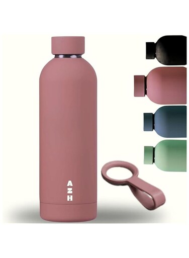 AZH-Space Stainless Steel Water Bottle Coffee Pink 500ml  Double Insulated Water Bottle for Hot Water Gym Leak Proof Water Bottle with Carry Rubber Handle (COFFEE PINK, SMALL), WT9V-XYZABC123