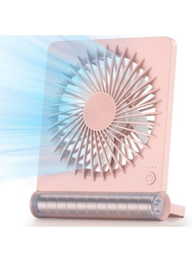 Koonie Portable Desk Fan, 3.5-20hrs Battery Operated Small USB Fan with Ultra Quiet 220&deg; Tilt Folding, Rechargeable Personal Fan with 3 Speeds Strong Wind for Home Office Desktop, Pink