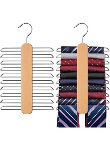 Uinicor Tie Hanger, Rust Resistant Wooden Necktie Organizer with 20 Swivel Hooks, 360 Degree Rotation, Space Saving, Ideal for Closet Storage