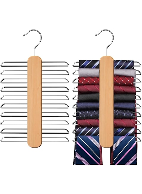 Uinicor Tie Hanger, Rust Resistant Wooden Necktie Organizer with 20 Swivel Hooks, 360 Degree Rotation, Space Saving, Ideal for Closet Storage