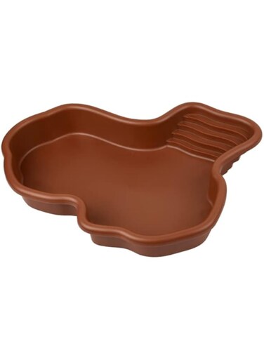 Flushbay Extra Large Reptile Bathing Pool Reptile Feeding Dish Water Bowl with Ramp Aquarium Ornament for Gecko, Snake, Turtle, Bearded Dragon, Lizard Bath (Brown)