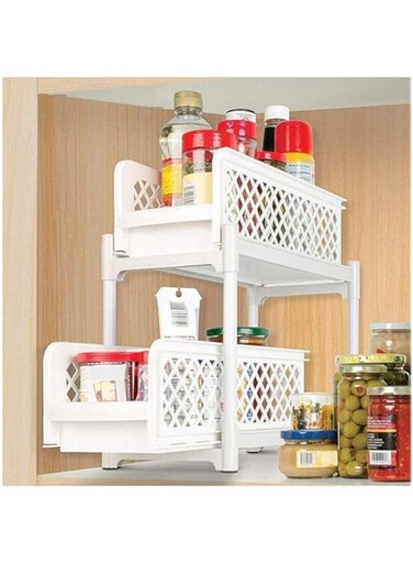 Dubai Gallery Portable 2 Tier Basket Drawer Kitchen And Bathroom Cabinets White AMZ-N47459628A