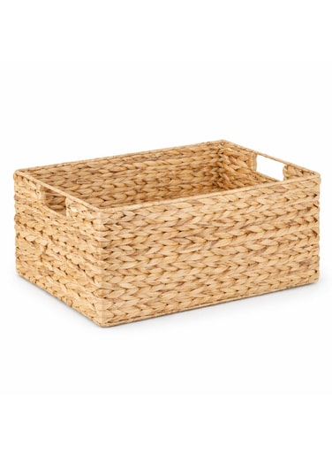 Hand-Woven Natural Water Hyacinth Storage Basket with Handles &acirc;&euro;&ldquo; Small, 33.6 x 23 x 15 cm, Woven Organizer Bin for Living Room, Bedroom, Bathroom, Closet &amp; Home Storage