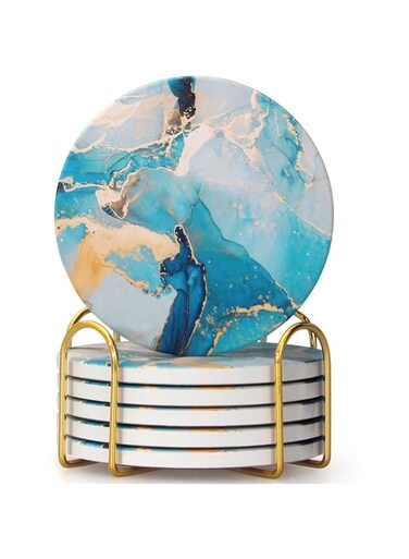 Dksyee Light Blue Round Abstract Coaster