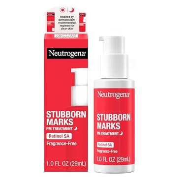 Neutrogena Stubborn Marks Pm Treatment Retinol Serum, Acne Scar Treatment For Face To Help Reverse The Look Of Post-Acne Marks &amp; Uneven Skin Tone, Oil-Free, Non-Comedogenic, Fragrance Free, 1.0 Fl. Oz