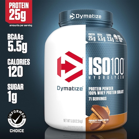 Dymatize ISO 100 Hydrolyzed whey protein isolate, Chocolate Peanut Butter, 5 LB