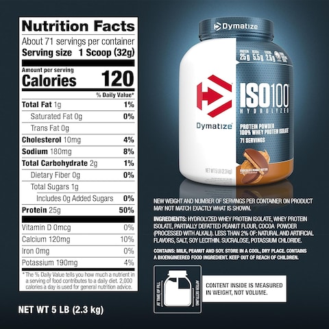 Dymatize ISO 100 Hydrolyzed whey protein isolate, Chocolate Peanut Butter, 5 LB