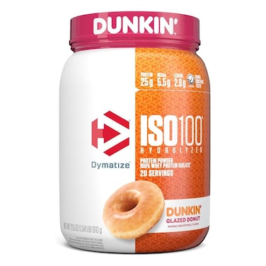 Dymatize ISO100 Hydrolyzed Protein Powder, 100% Whey Isolate, Dunkin' Glazed Donut Flavor, 20 Servings, Gluten-Free