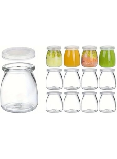 12- Pcs, 200ml Yoghurt Jars pudding Jar with Lid Glass Container With Lid For Milk Jams Jelly Mousse Yogurt Making, Jam, Jelly, Mousse &amp; Honey - Reusable, Round Containers for Home Kitchen Storage