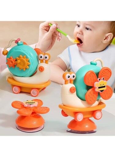 Masroo 6-in-1 High Chair Toy with Suction Cups Spinner Toys for Baby Toy 6 to 12 Months,Infant Tray Strong Suction Cup Bath Sensory Fidget Toys for Boys Toddler Newborn Birthday Valentine Easter Gift