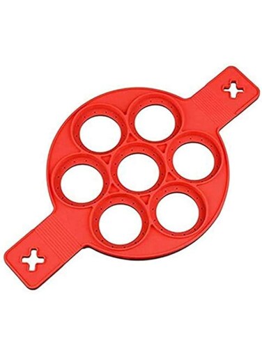 GulfDealz Creative 7 Holes Circle Shape Easy And Durable PanCake Mold Baking Mould Egg Best For Pancake, Cake, Pastry DIY Kitchen Baking Tools - (One Size) - Silicone - Red