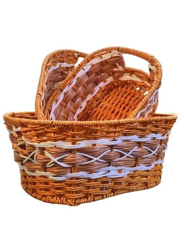Set of 3 Handmade Rattan Fruit Basket Food Storage Bowls Kitchen Organizer