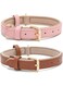 Linkfun 2 Pack Leather Dog Collar for Small Medium Large Dogs Classic Soft Padded Breathable Waterproof Collars Pink Brown Small