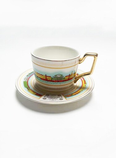 Mug Saucer Set Gold Rim Modern Arabic Ceramic Coffee Cup With Spoon