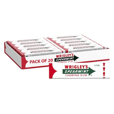 Wrigley&rsquo;s Spearmint Gum, Pack of 20, 2.6g, 5 Sticks