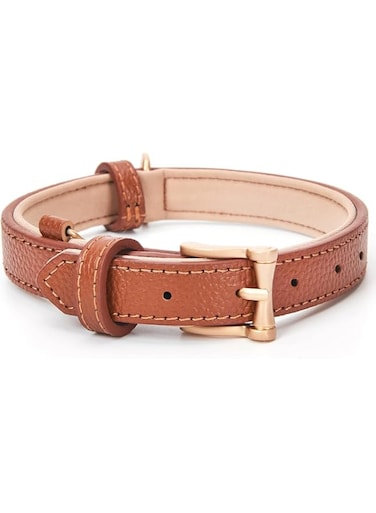 Cowhide Leather Dog Collar for Small Medium Large Dog Adjustable Soft Breathable Leather Padded Puppy Collar with Alloy Buckle Heavy Duty Waterproof Classic Dog Pet Collar- (Brown, Medium)