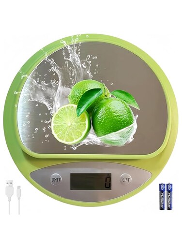 Ruimestron Food Scale Kitchen Weighing Digital Coffee Bakery Scale Kitchen High Precision (5kg/1g) With Usb/Battery Power Heart-Shaped LCD Display,(Green/Round)