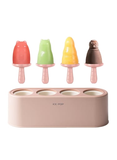 Popsicle Mold Set 4 Pieces Homemade Silicone Popsicle Maker Easy Release Ice Cream Molds Reusable DIY Pop Molds (Ice World - Pink)